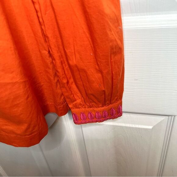 TORY BURCH Orange Pink Embroidered Embellished Cotton Claudia Tunic Top 4 - Picture 7 of 12